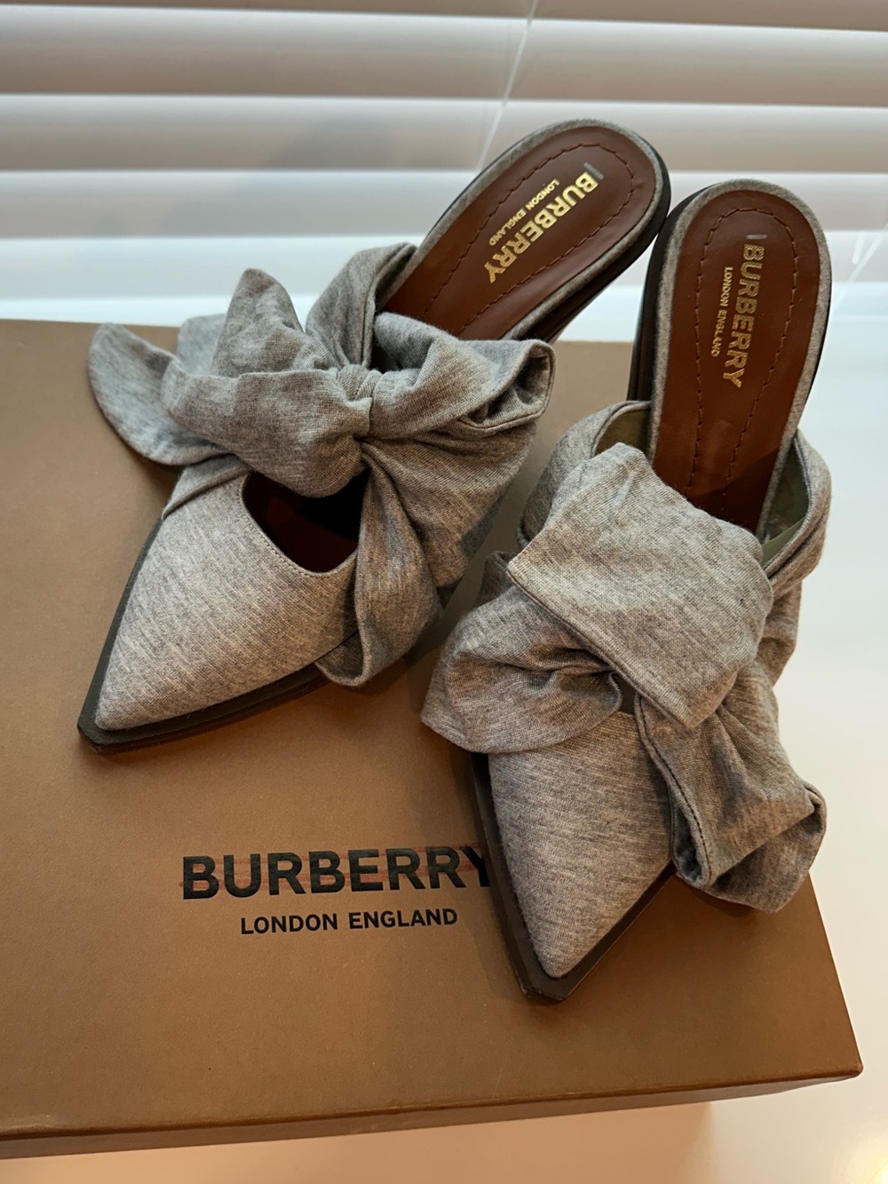 Burberry Light Gray Tie-Wrap Block Heel Sandal EU 38